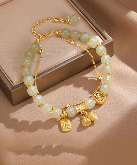 Pulsera elegante de aleación cian con dije de orquídea de jade