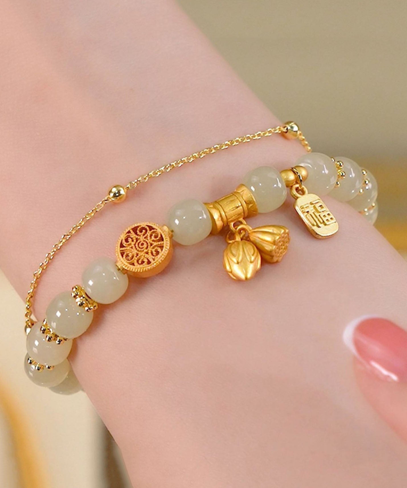Pulsera elegante de aleación cian con dije de orquídea de jade
