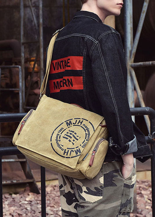 Edle Satchel-Handtasche aus Canvas mit Grafikdruck in Dunkelkhaki