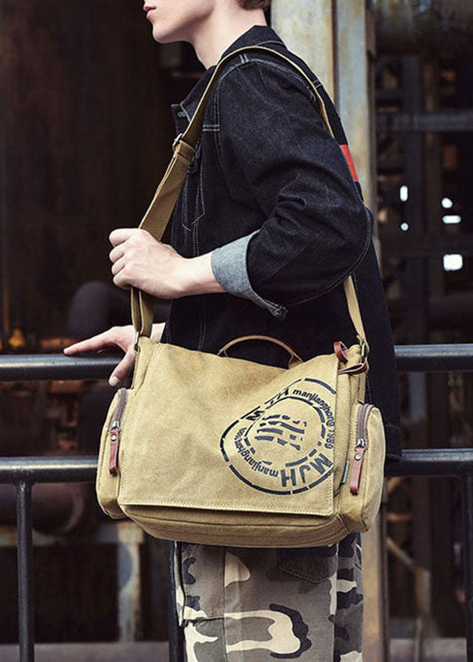 Edle Satchel-Handtasche aus Canvas mit Grafikdruck in Dunkelkhaki