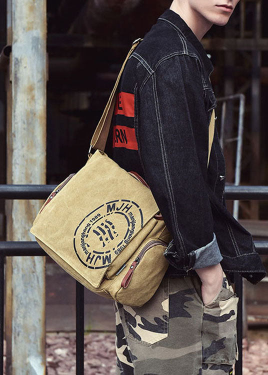 Edle Satchel-Handtasche aus Canvas mit Grafikdruck in Dunkelkhaki