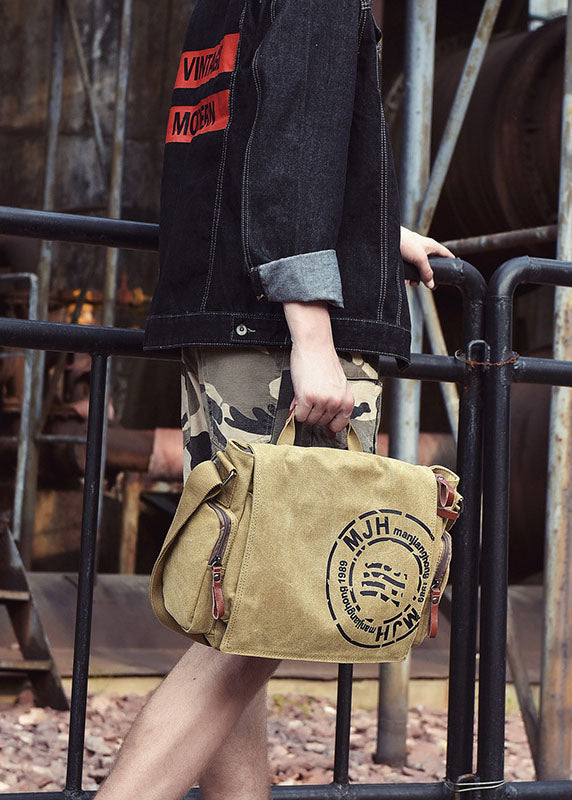 Edle Satchel-Handtasche aus Canvas mit Grafikdruck in Dunkelkhaki