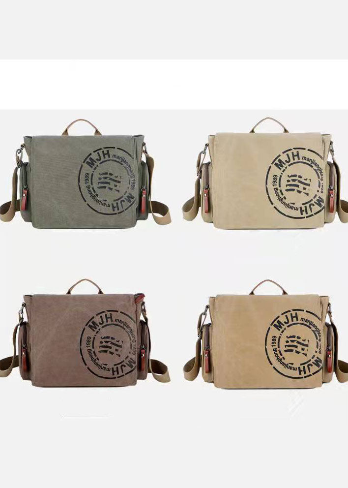Edle Satchel-Handtasche aus Canvas mit Grafikdruck in Dunkelkhaki