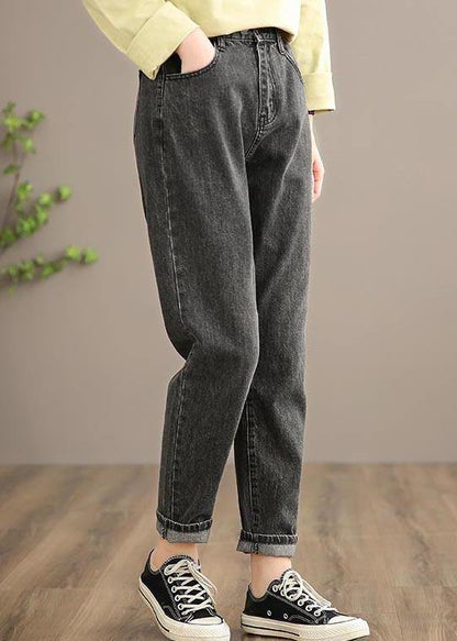Classy Denim Black Pants Spring Elastic Waist Photography Wild Trousers - SooLinen