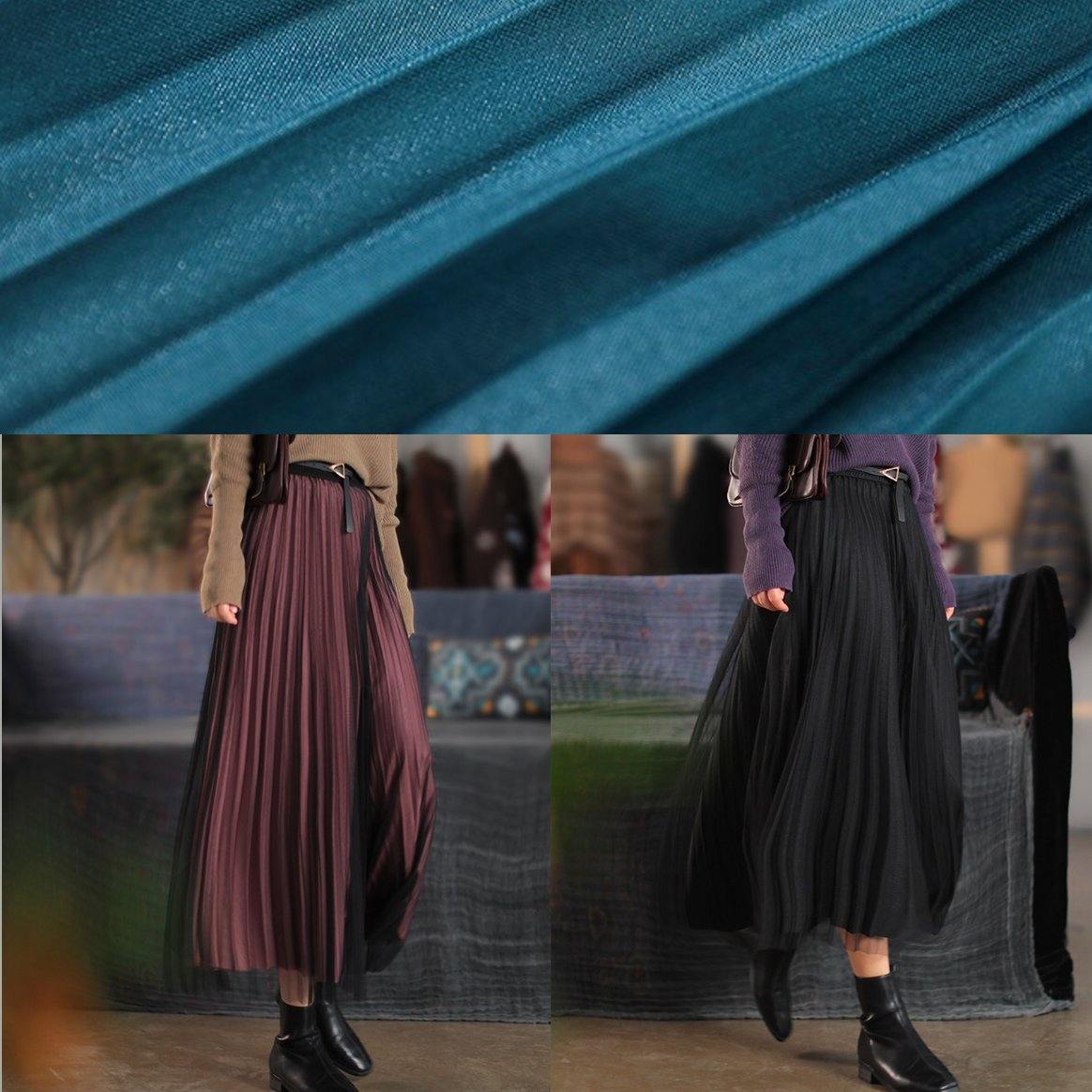 Classy Elastic Waist Cinched Spring Dresses Black Long Skirt - SooLinen