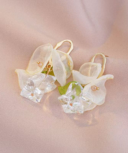 Classy Gold Acrylic Overgild Tulle Floral Hoop Earrings