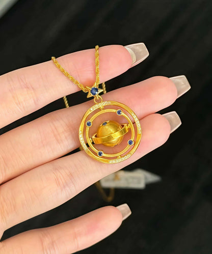 Classy Gold Sterling Silver Overgild Little Planet Rotatabl Pendant Necklace