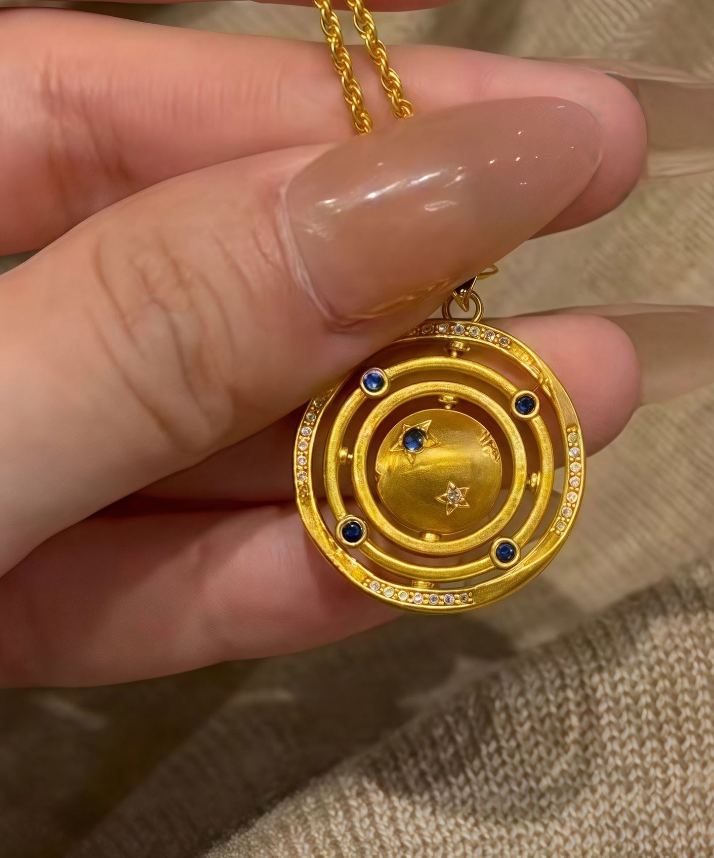 Classy Gold Sterling Silver Overgild Little Planet Rotatabl Pendant Necklace