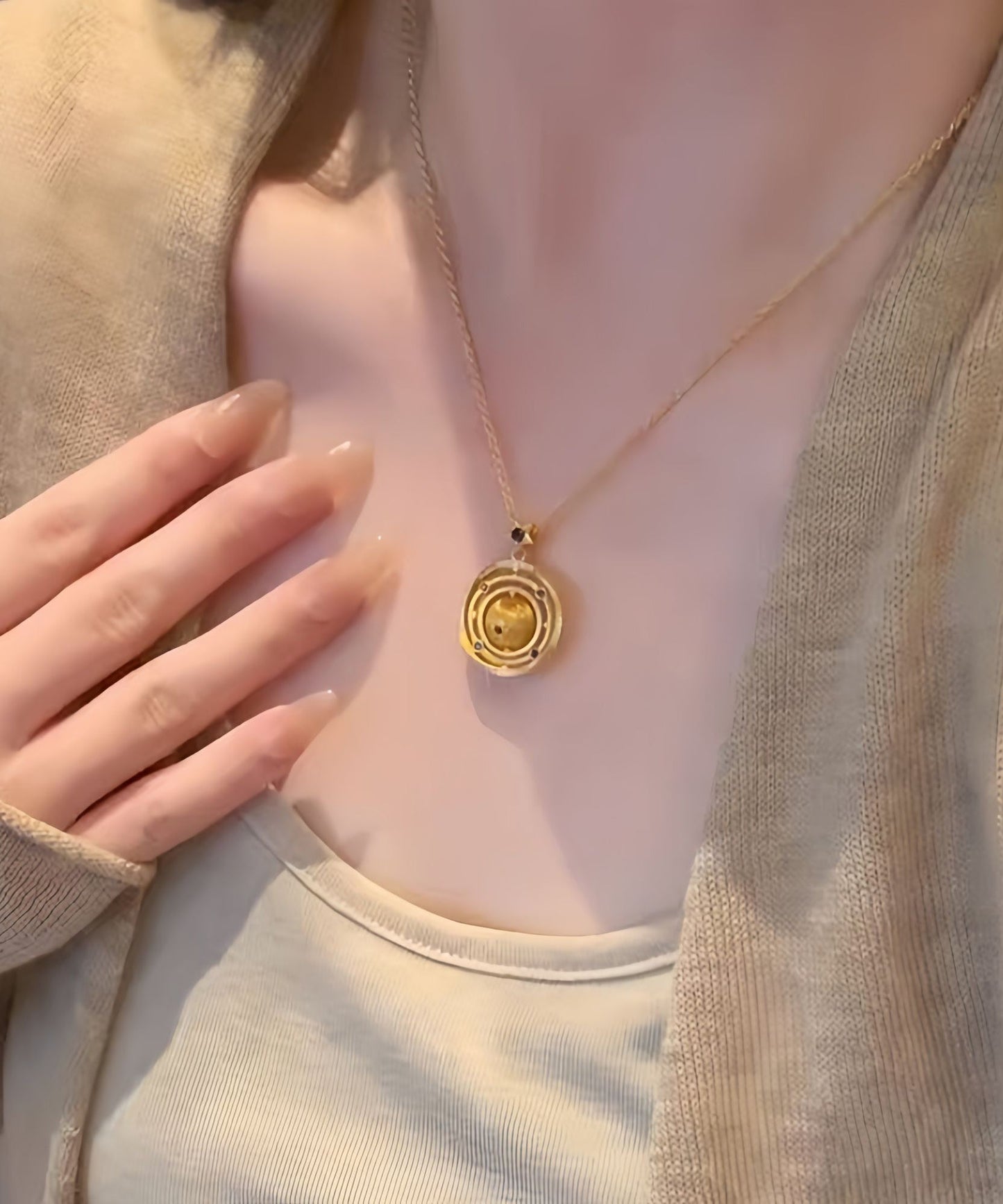 Classy Gold Sterling Silver Overgild Little Planet Rotatabl Pendant Necklace