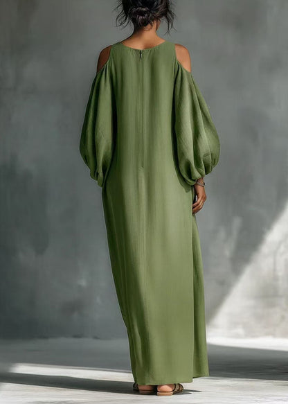 Classy Green Cold Shoulder Cotton Long Dresses Long Sleeve