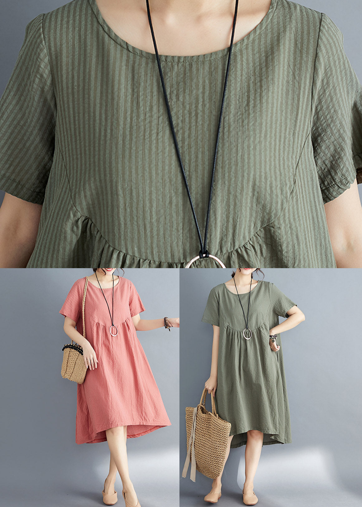 Vestidos largos holgados de manga corta con clase en verde