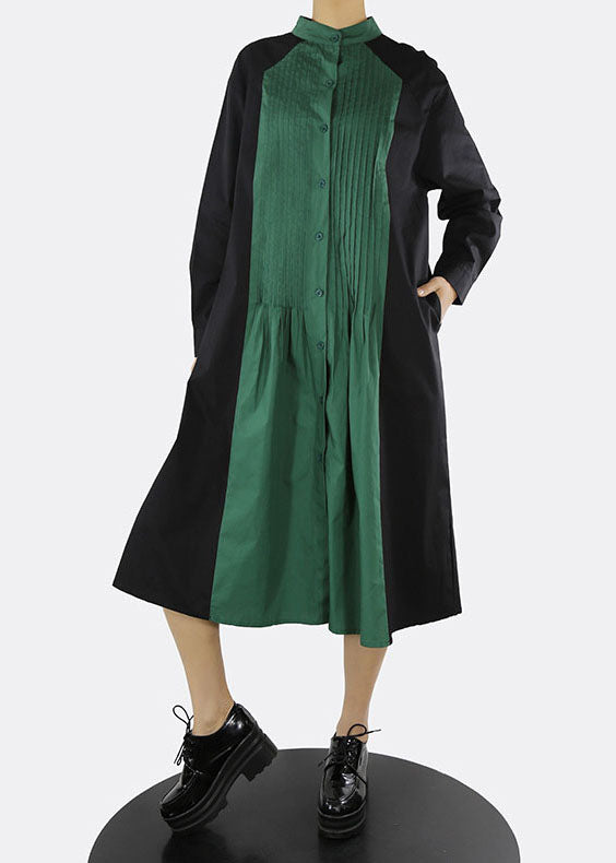 Edle Grüne Stehkragen taste Patchwork hemd Kleider Frühling