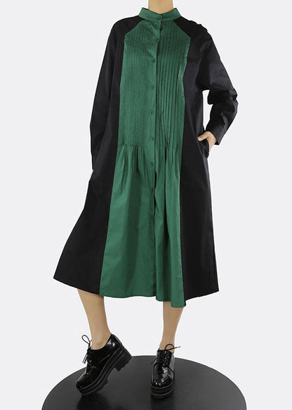 Edle Grüne Stehkragen taste Patchwork hemd Kleider Frühling