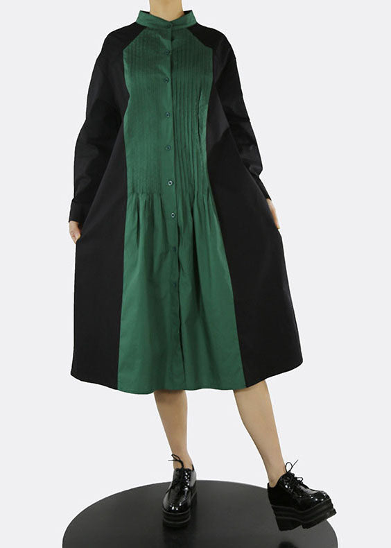 Edle Grüne Stehkragen taste Patchwork hemd Kleider Frühling