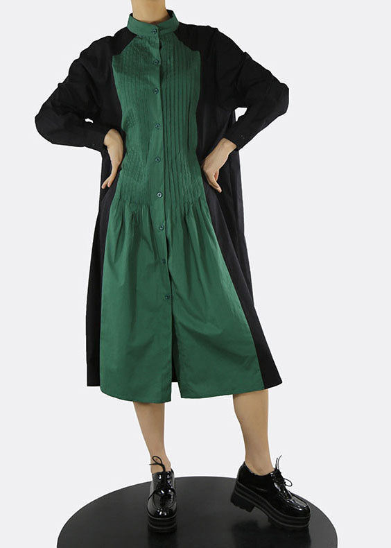 Edle Grüne Stehkragen taste Patchwork hemd Kleider Frühling