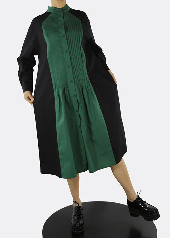 Edle Grüne Stehkragen taste Patchwork hemd Kleider Frühling