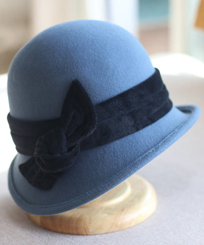 Classy Green Velvet Bow Woolen Bucket Hat
