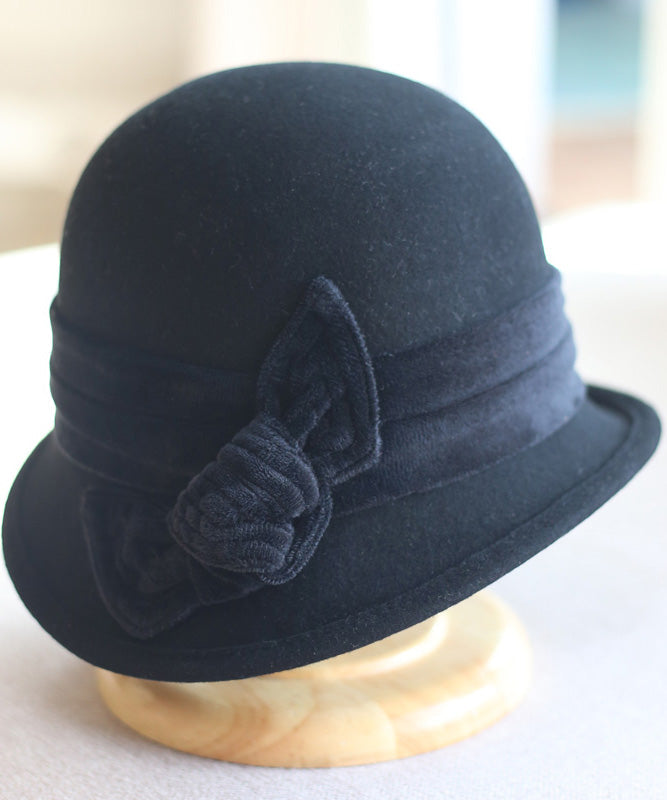 Classy Green Velvet Bow Woolen Bucket Hat