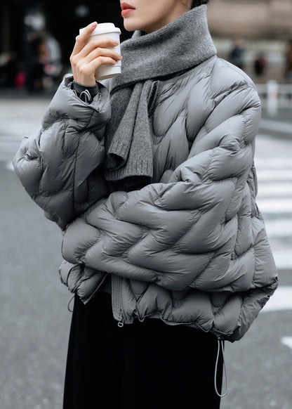 Classy Grey Oversized Drawstring Duck Down Down Coat Winter