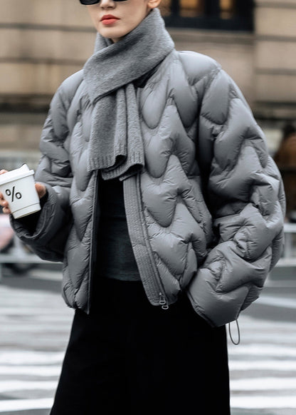 Classy Grey Oversized Drawstring Duck Down Down Coat Winter