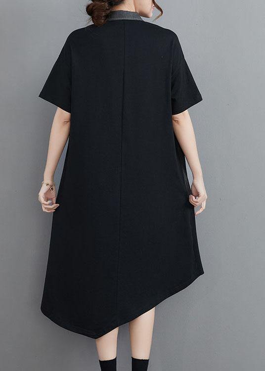 Classy Grey Patchwork Peter Pan Collar Pockets Long Summer Cotton Dress - SooLinen