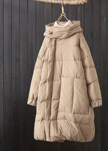 Edle Khaki Kapuzen Kordelzug Taschen Entendaunen Puffer Jacken Winter