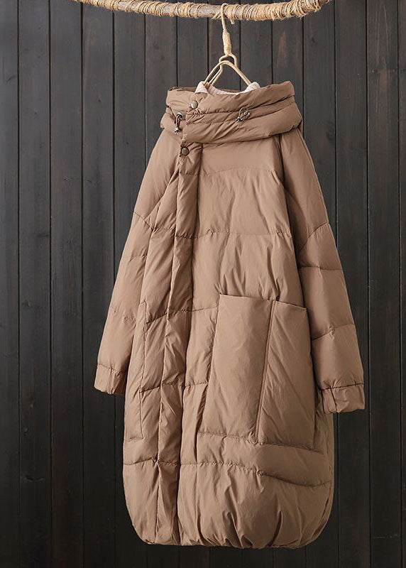 Edle Khaki Kapuzen Kordelzug Taschen Entendaunen Puffer Jacken Winter