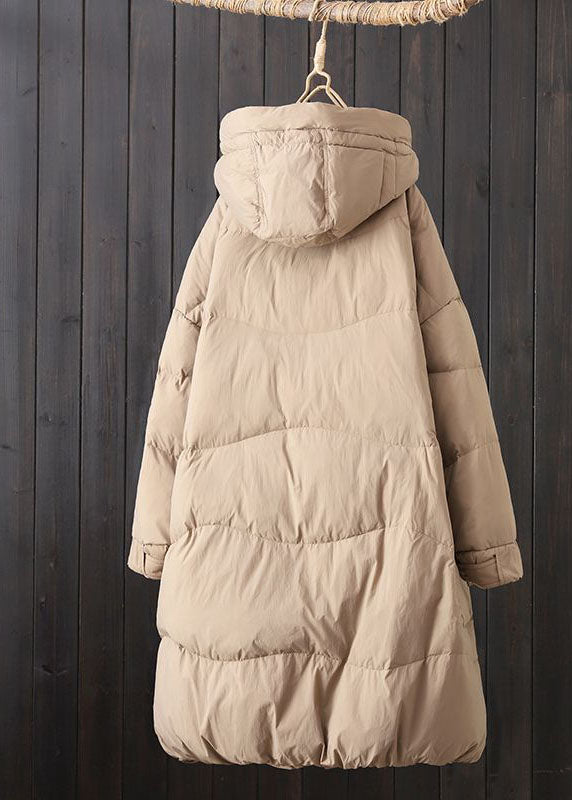 Edle Khaki Kapuzen Kordelzug Taschen Entendaunen Puffer Jacken Winter