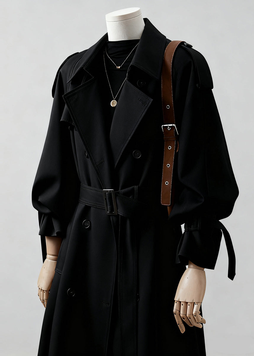 Eleganter, khakifarbener, gekerbter, zweireihiger Baumwoll-Trenchcoat für den Frühling