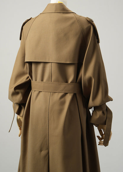 Eleganter, khakifarbener, gekerbter, zweireihiger Baumwoll-Trenchcoat für den Frühling