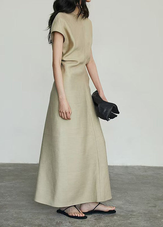 Classy Khaki O Neck Slim Fit Cotton Long Dresses Summer