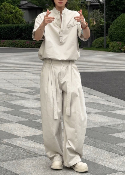 Classy Khaki Oversized Cotton Men Two Pieces Set Fall