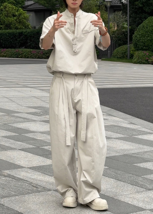 Classy Khaki Oversized Cotton Men Two Pieces Set Fall