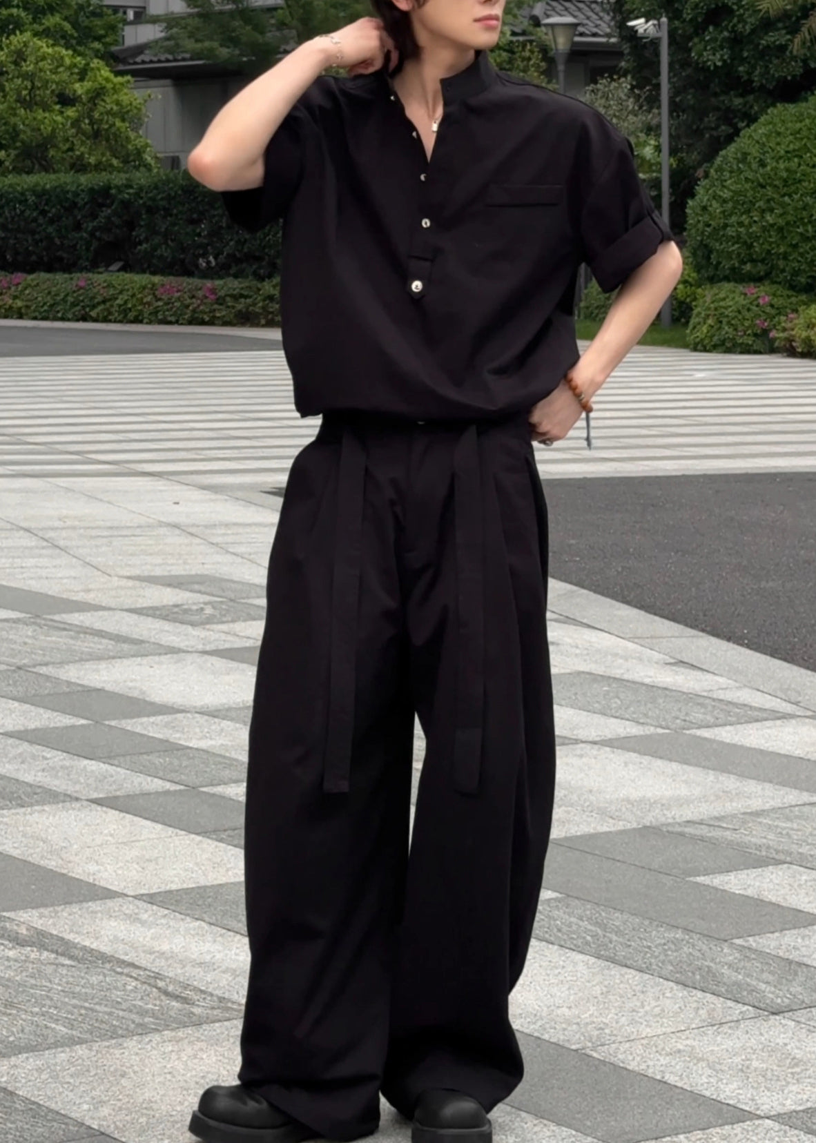 Classy Khaki Oversized Cotton Men Two Pieces Set Fall