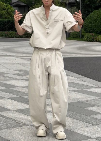 Classy Khaki Oversized Cotton Men Two Pieces Set Fall
