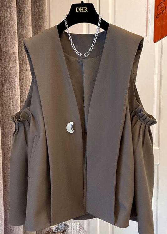 Edle Khaki Mode Faltentaschen Herbst Ärmellose Weste