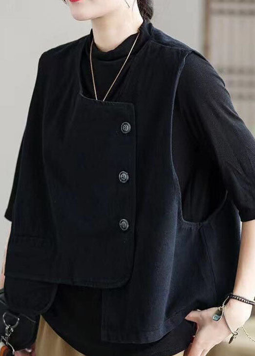 Edle Khaki-Herbstweste mit asymmetrischem Retro-Knopfdesign