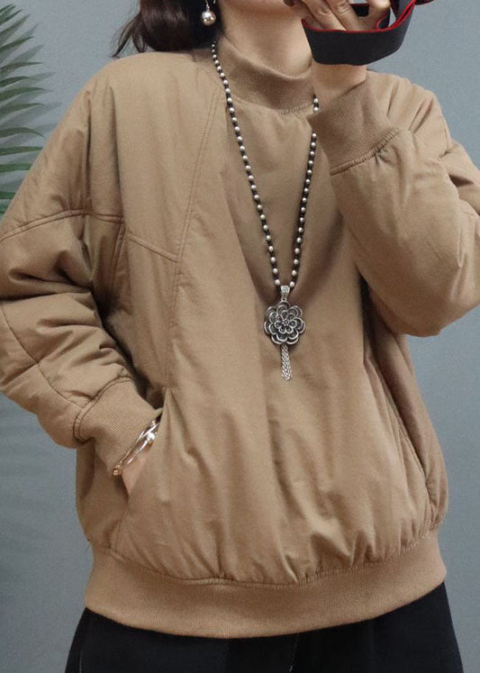 Edles Khaki dickes Sweatshirt mit feiner Baumwollfüllung Streetwear Winter