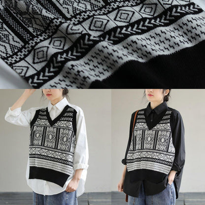 Classy Lapel Patchwork Knit Fabric Spring Black Blouse - SooLinen