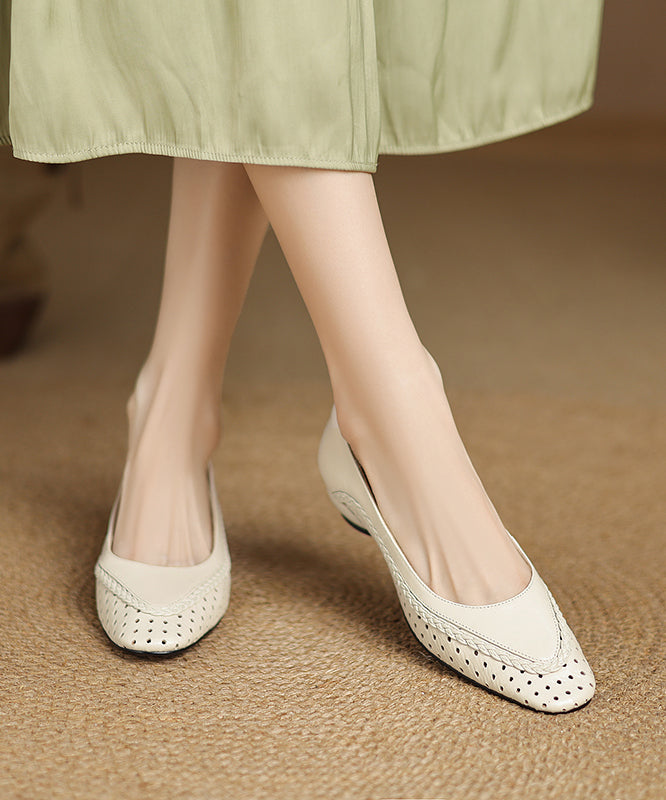 Classy Light Blue Sheepskin Flat Feet Shoes Hollow Out