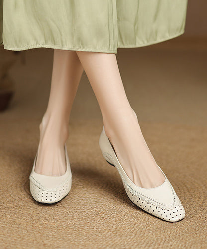 Classy Light Blue Sheepskin Flat Feet Shoes Hollow Out