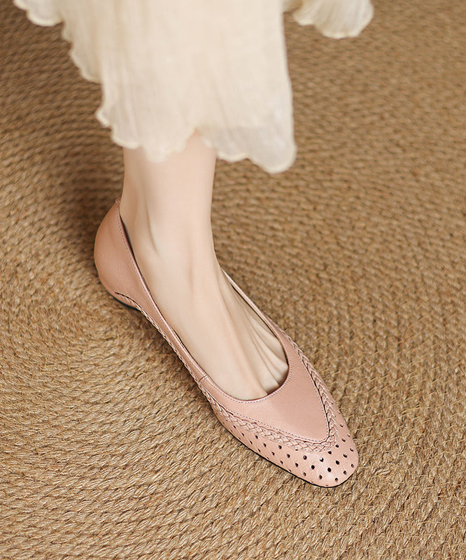 Classy Light Blue Sheepskin Flat Feet Shoes Hollow Out