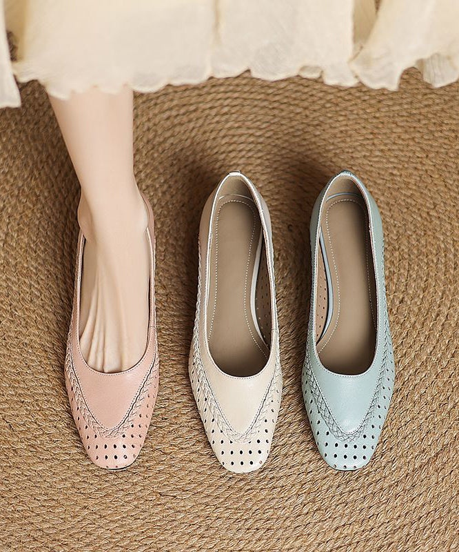 Classy Light Blue Sheepskin Flat Feet Shoes Hollow Out