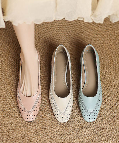 Classy Light Blue Sheepskin Flat Feet Shoes Hollow Out