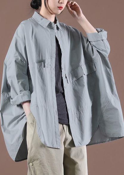 Classy Light Green Spring Asymmetrical Design Top Long Sleeve - SooLinen