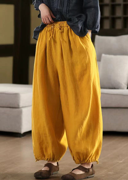 Classy Linen Pockets Elastic Waist Linen Beam Pants Summer