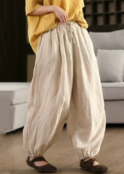 Classy Linen Pockets Elastic Waist Linen Beam Pants Summer