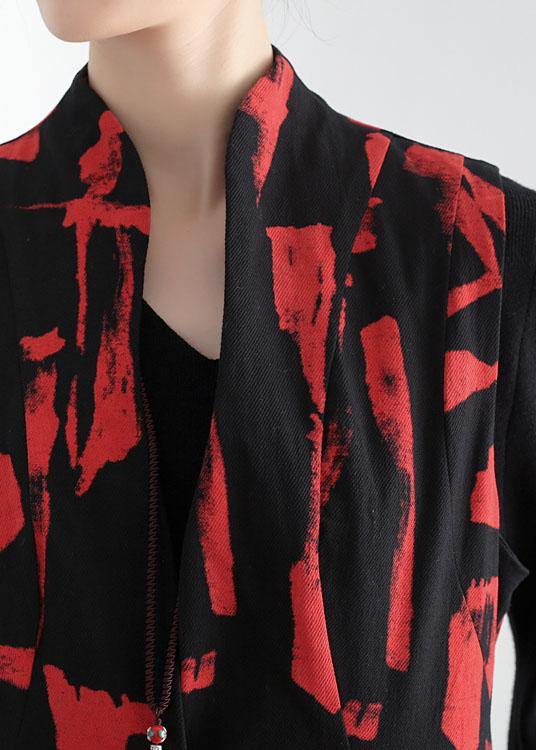 Classy Mulberry Print Peter Pan Collar Button Waistcoat Long Dress Fall Cotton Dress - SooLinen