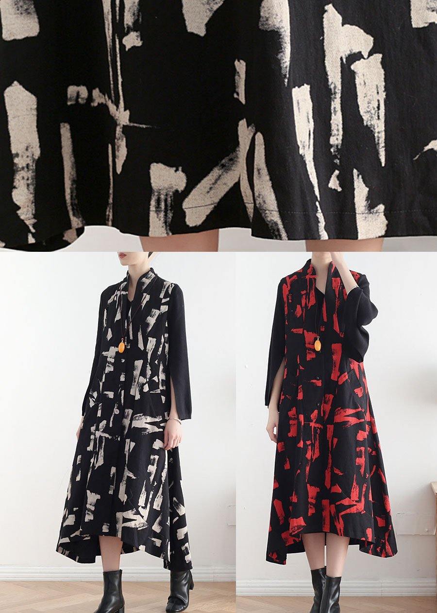 Classy Mulberry Print Peter Pan Collar Button Waistcoat Long Dress Fall Cotton Dress - SooLinen