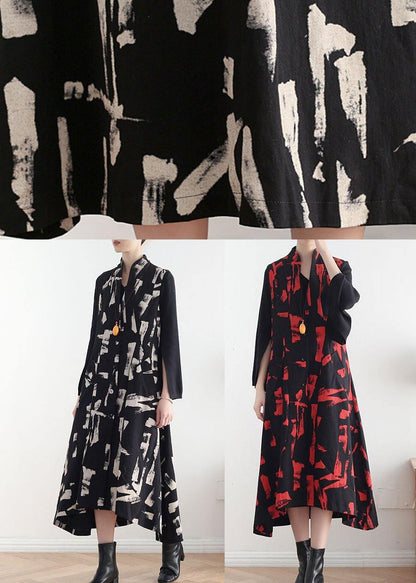 Classy Mulberry Print Peter Pan Collar Button Waistcoat Long Dress Fall Cotton Dress - SooLinen
